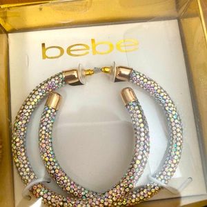 “bebe” Large  Rhinestone Hoop Earrings